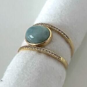 18k Gold over Sterling silver Genuine Jade & Cubic Zirconia Sz 7 ring stunning